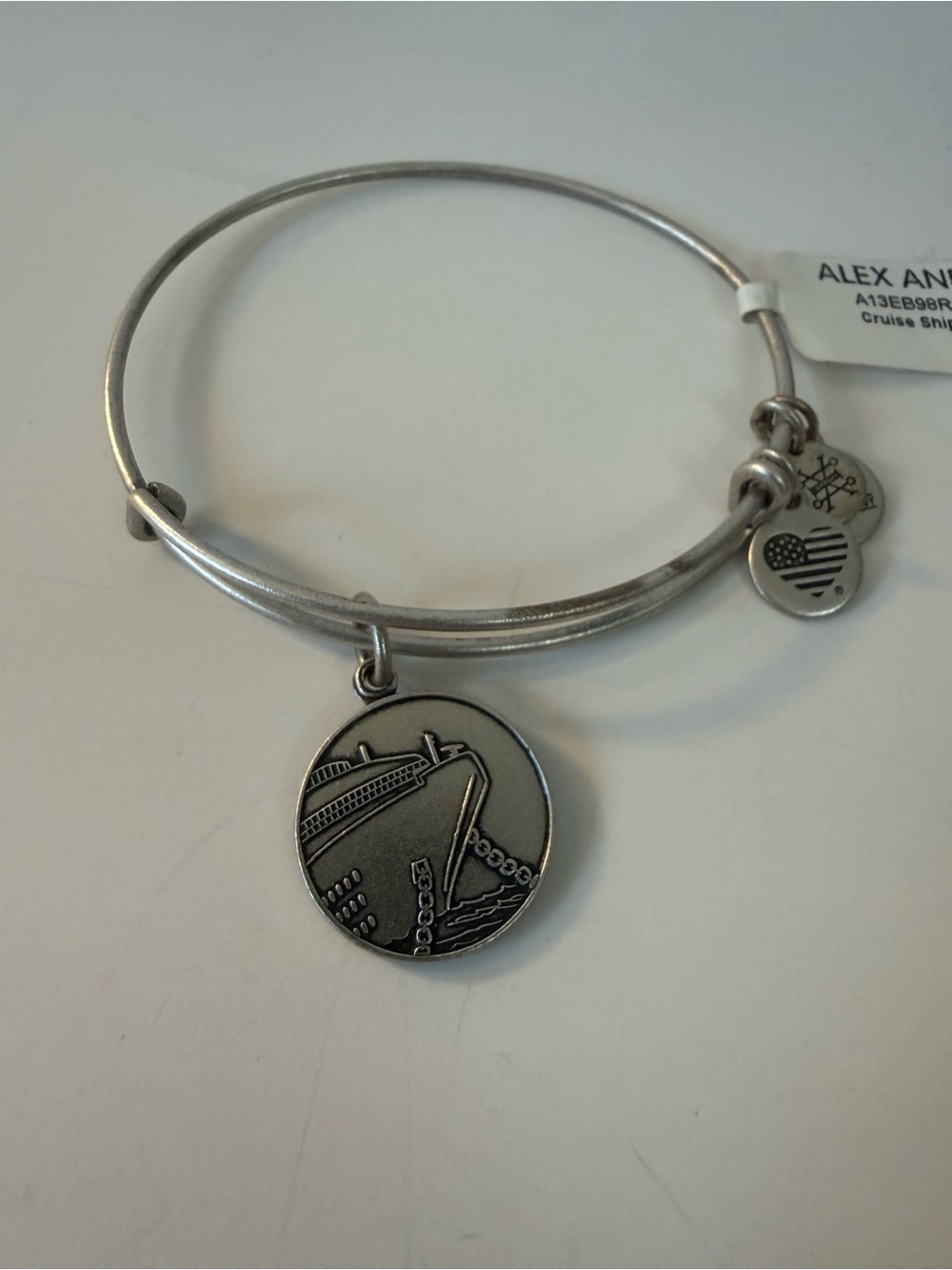 Alex and Ani Silver-Tone Cruise Ship Charm Bangle Bracelet